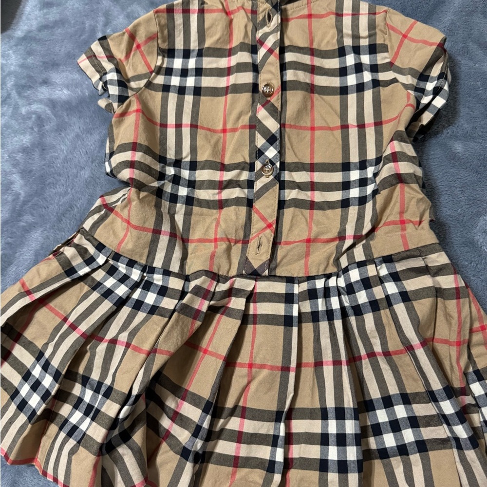 Burberry Tan Pleated Sundress with Mandarin Collar